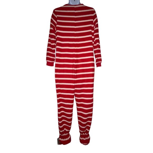 Nick & Nora Red Sock Monkey Pajamas Womens M Footie Unionsuit PJs Costume Stripe - Picture 4 of 8
